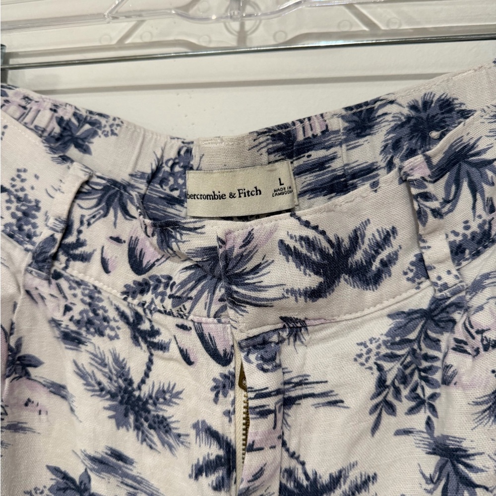 Abercrombie & Fitch Tropical Printed Linen Blend Pull On Trouser Pants Large - Picture 3 of 5
